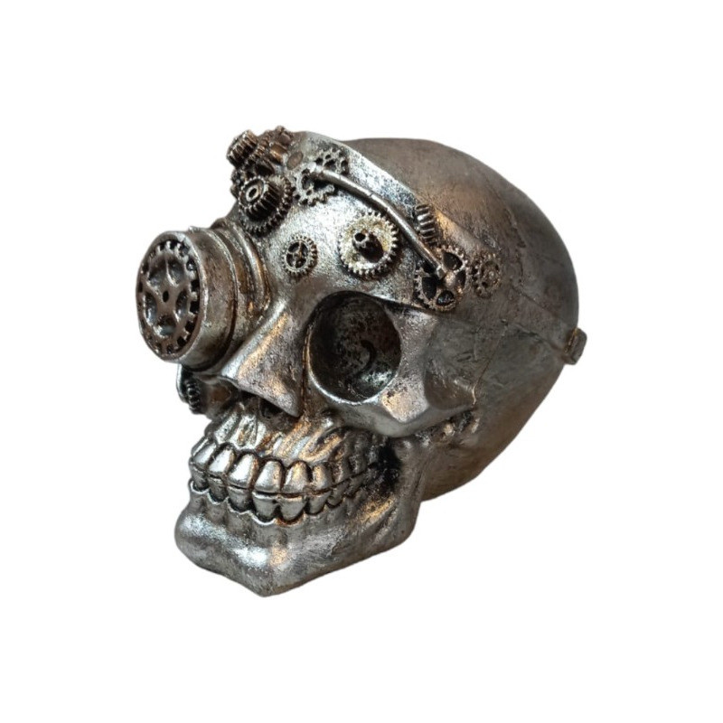 Crânio Caveira Robô Prata 12cm - Cenário