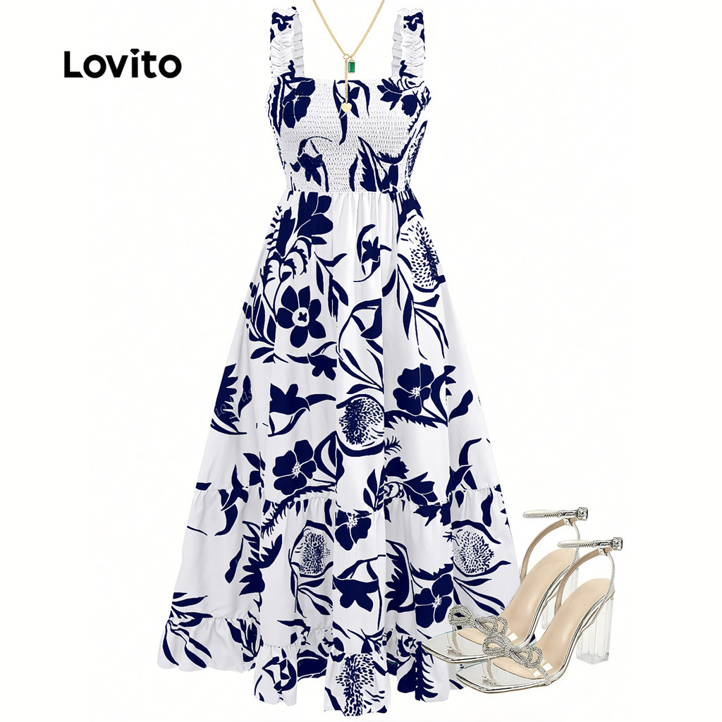Lovito Vestido Boho com Flores Estrutura Linha Lazer primavera/verão L155ED026 em Oferta na Shopee
