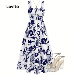 Lovito Férias Vestido com Flores Estrutura Linha Lazer primavera/verão L155ED026