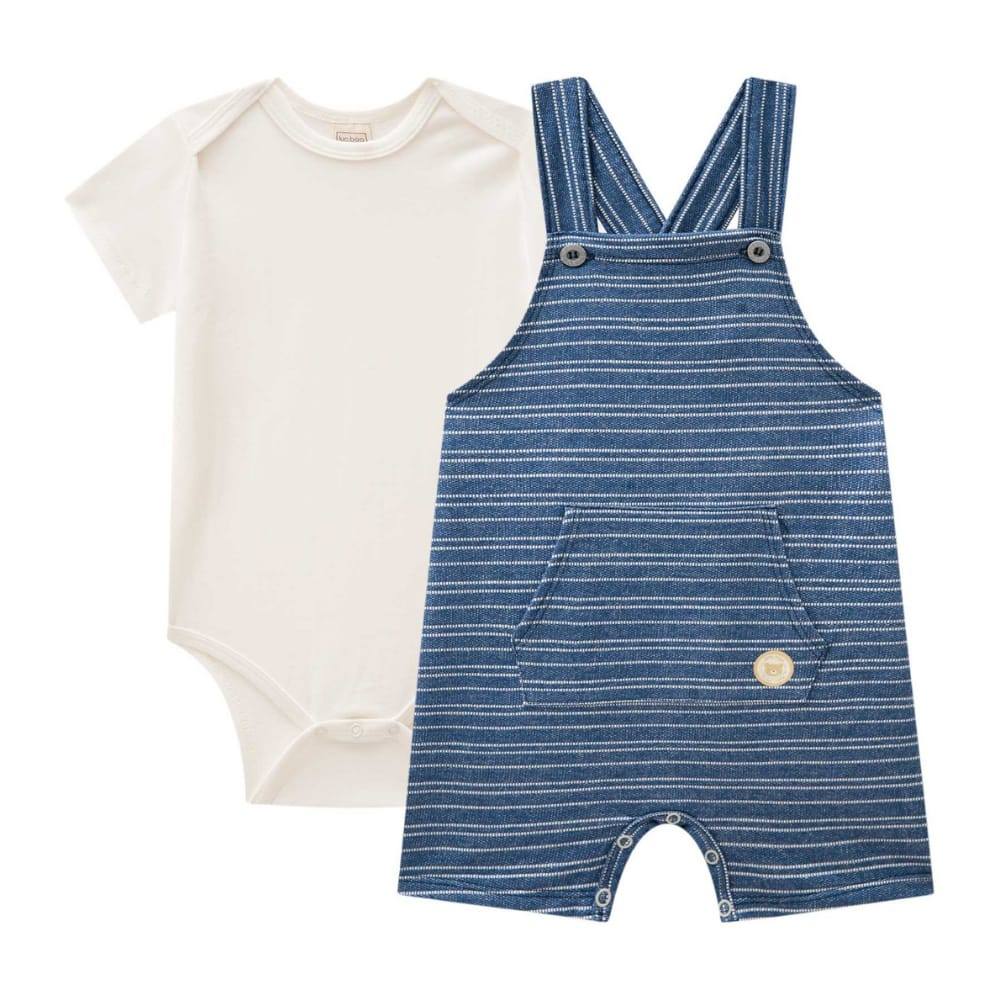 Conj.Bebê Menino Body Cotton e Jardineira em Moletom Listrado s/PelúciaLucBoo