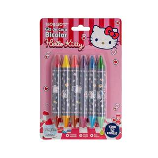 Giz de Cera Big Bicolor Hello Kitty - Blister C/ 6 Unidades e 12 Cores Leo&Leo Leonora - 10590 em Oferta na Shopee