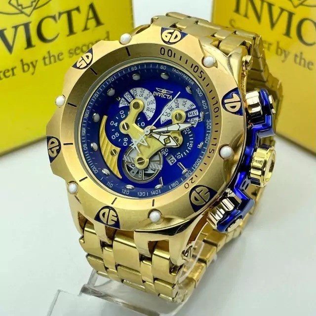 Relógio Invicta Pesado Hybrid Excalibur  Dourado e Azul Com Caixa