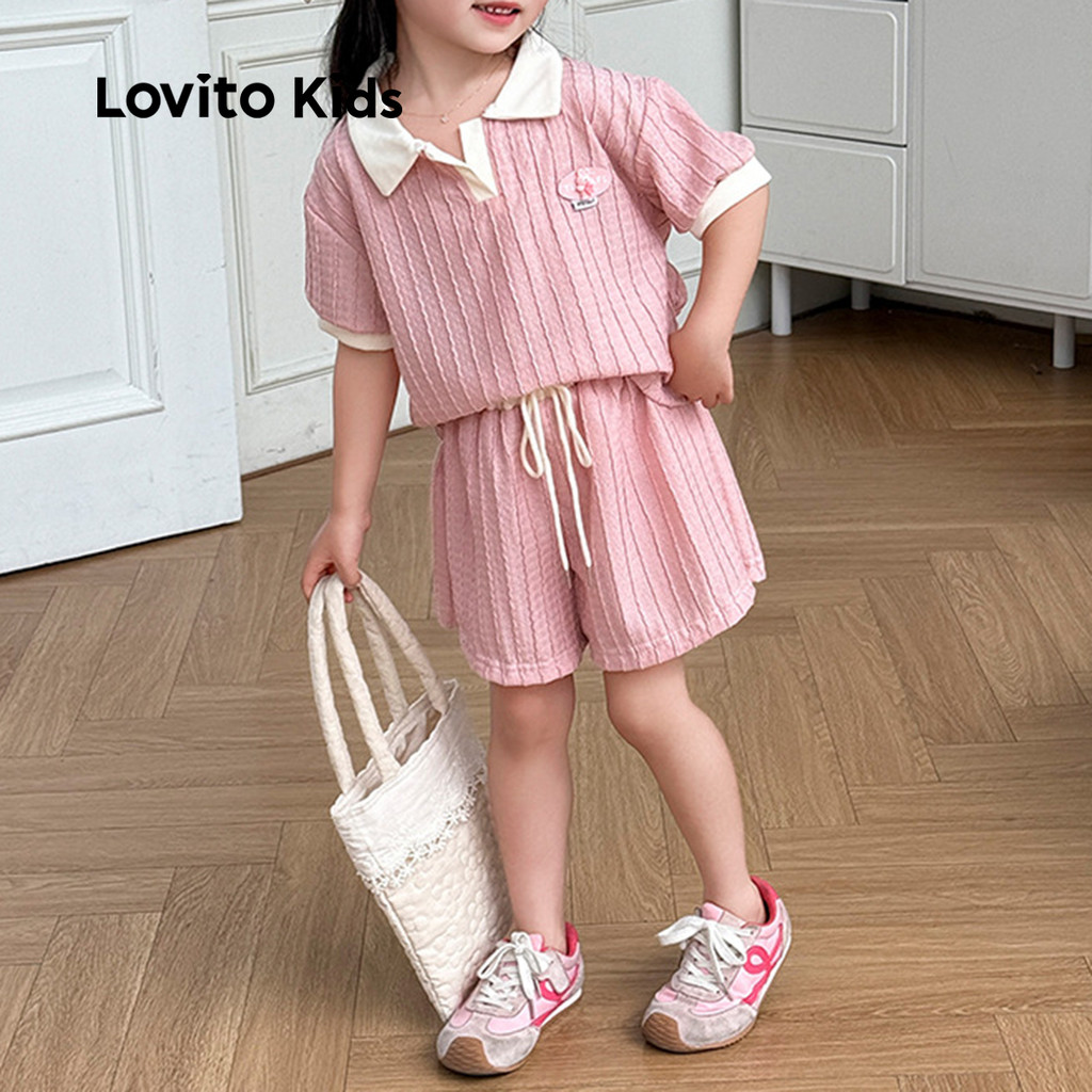 Lovito Kids Conjuntos Elegantes de Shorts com Blocos de Cores e Laço Primavera/verão Rosa LNL119175 em Oferta na Shopee