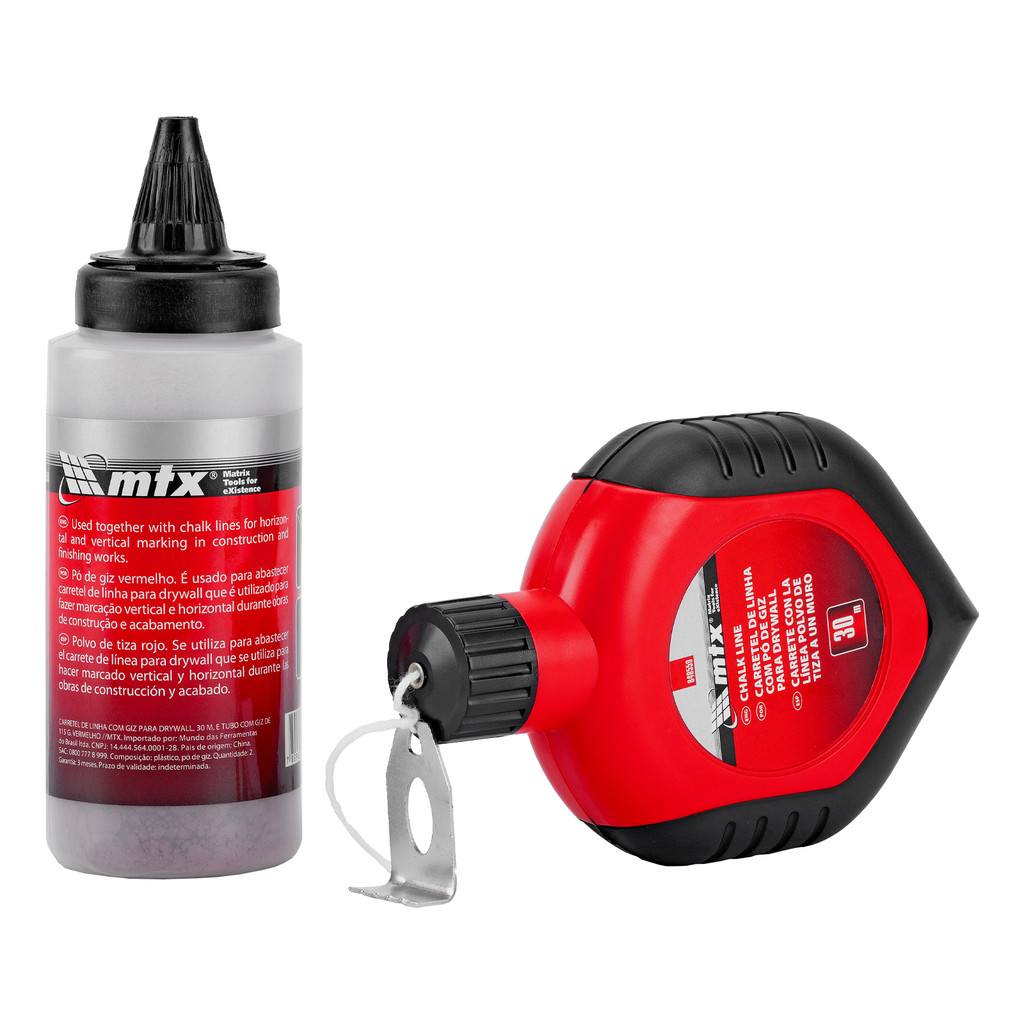CARRETEL DE LINHA COM GIZ PARA DRYWALL, 30 M, E TUBO COM GIZ DE 115 G, VERMELHO, 1PC // MTX em Oferta na Shopee