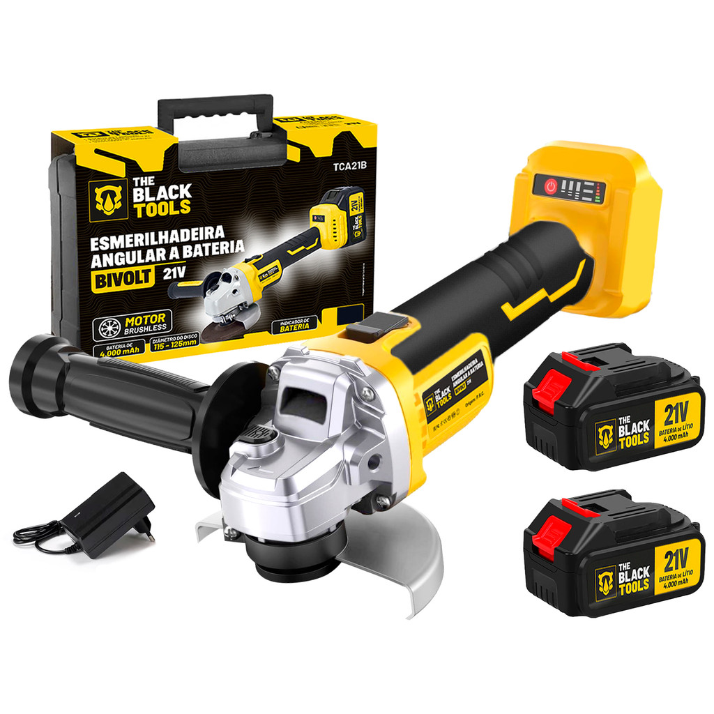 Esmerilhadeira Lixadeira Angular 125mm 4000mah Bivolt Com 2 Baterias 21v em Oferta na Shopee