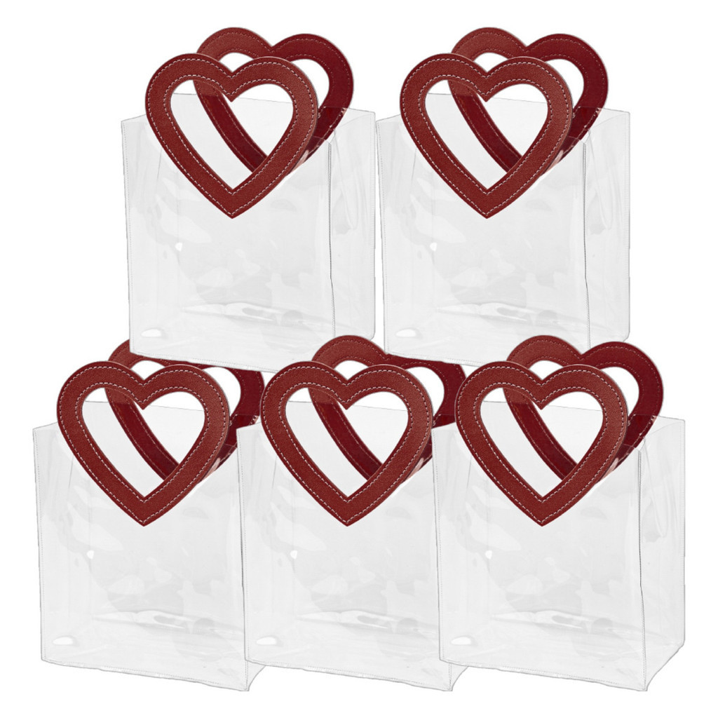 kit 5 Sacolas Presente Transparente com Alça Coração em Oferta na Shopee