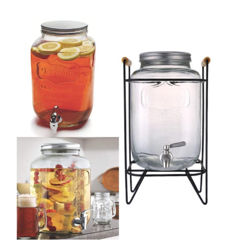 Suqueira vidro 4 litros suporte metal dispenser luxo