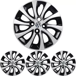 4 Calota Saveiro Aro 15 Black Piano Prata Metálico + Emblema