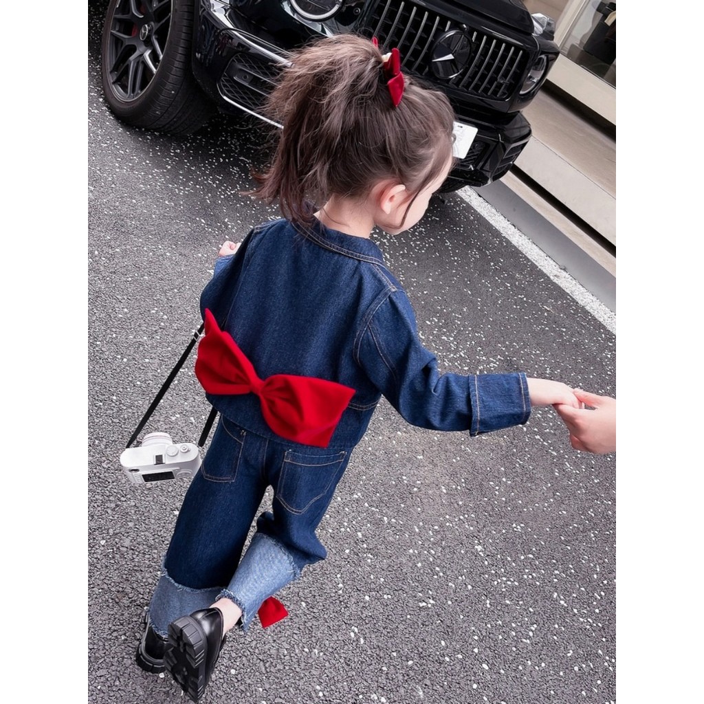 Meninas outono ternos 2024 novo estilo moda roupas infantis Denim terno de duas peças bebê menina primavera outono