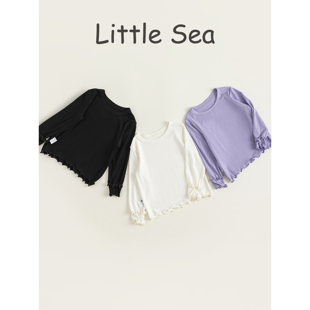 Primavera doce renda bonito crianças simples manga comprida camiseta primavera outono meninas camisa de fundo do bebê me
