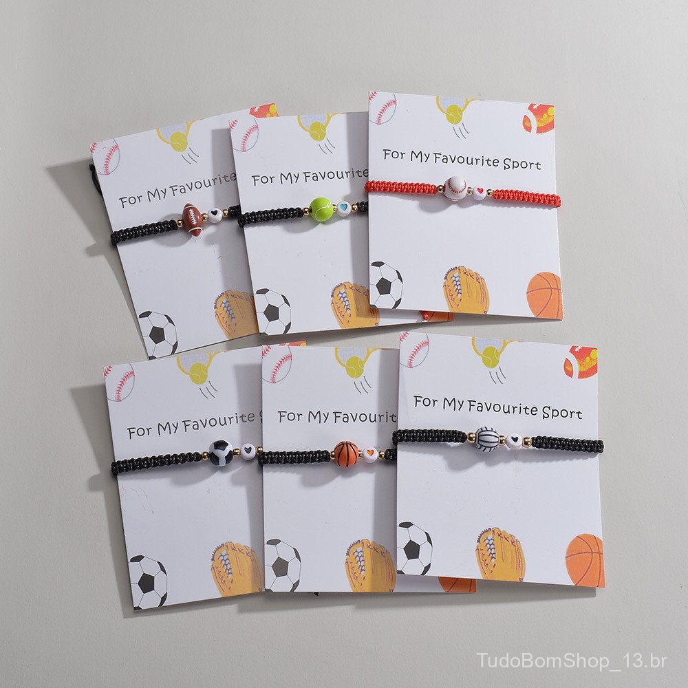 Basquete, bola de beisebol encerada, pulseira, estilo trançado, resina, vôlei, cordão para cartões, moda, rugby, tênis, 