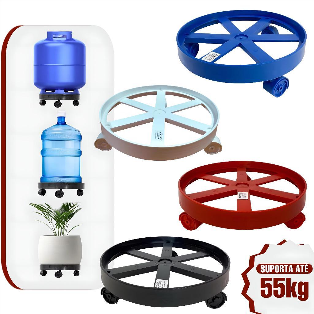 1/2/3 Suporte Plástico com Rodinhas para Botijão, Vaso ou Galão de Água – Até 55kg