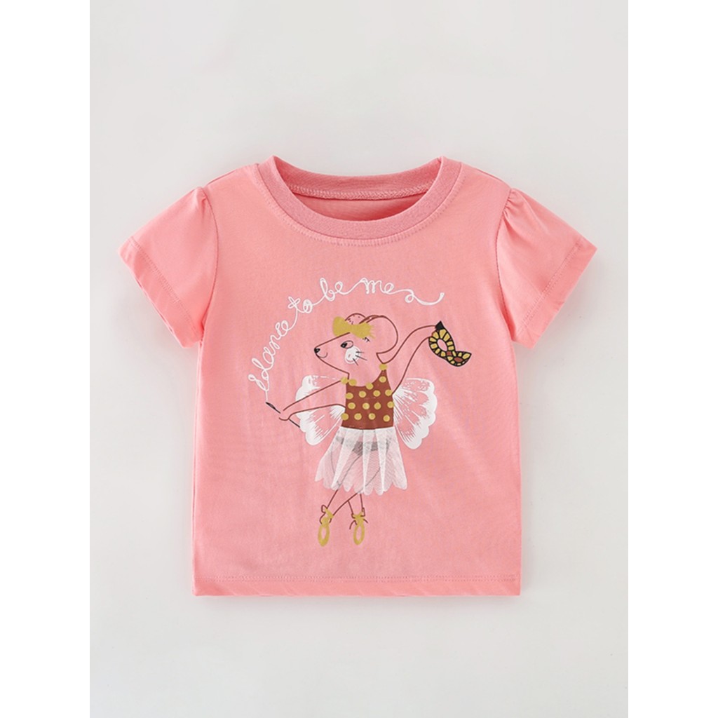 Malwee meninas camiseta de manga curta bonito dos desenhos animados impresso puro algodão crianças meninas bebê Casual t