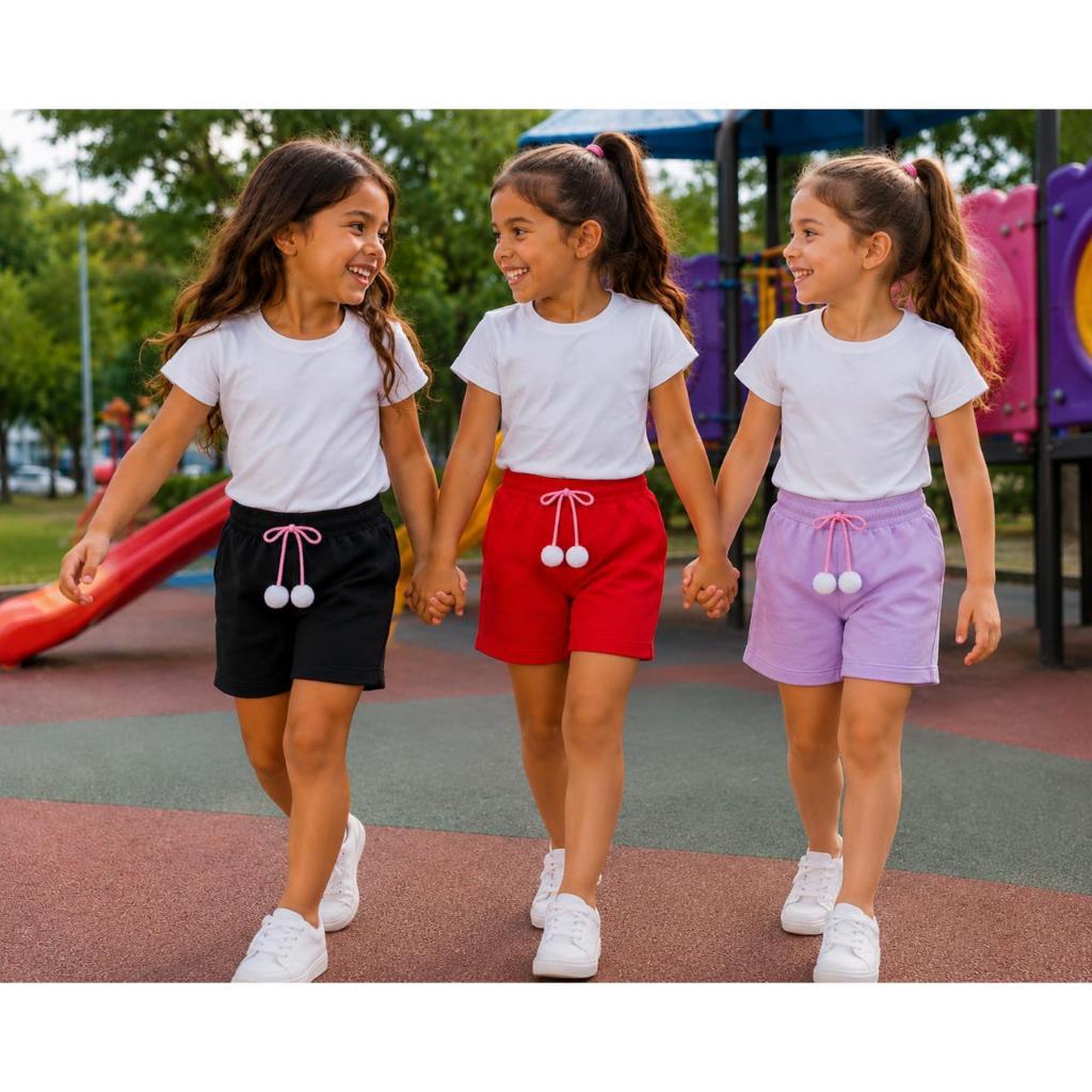 KIT 3 Short feminino Pompom 2 a 12 anos Menina Infantil
