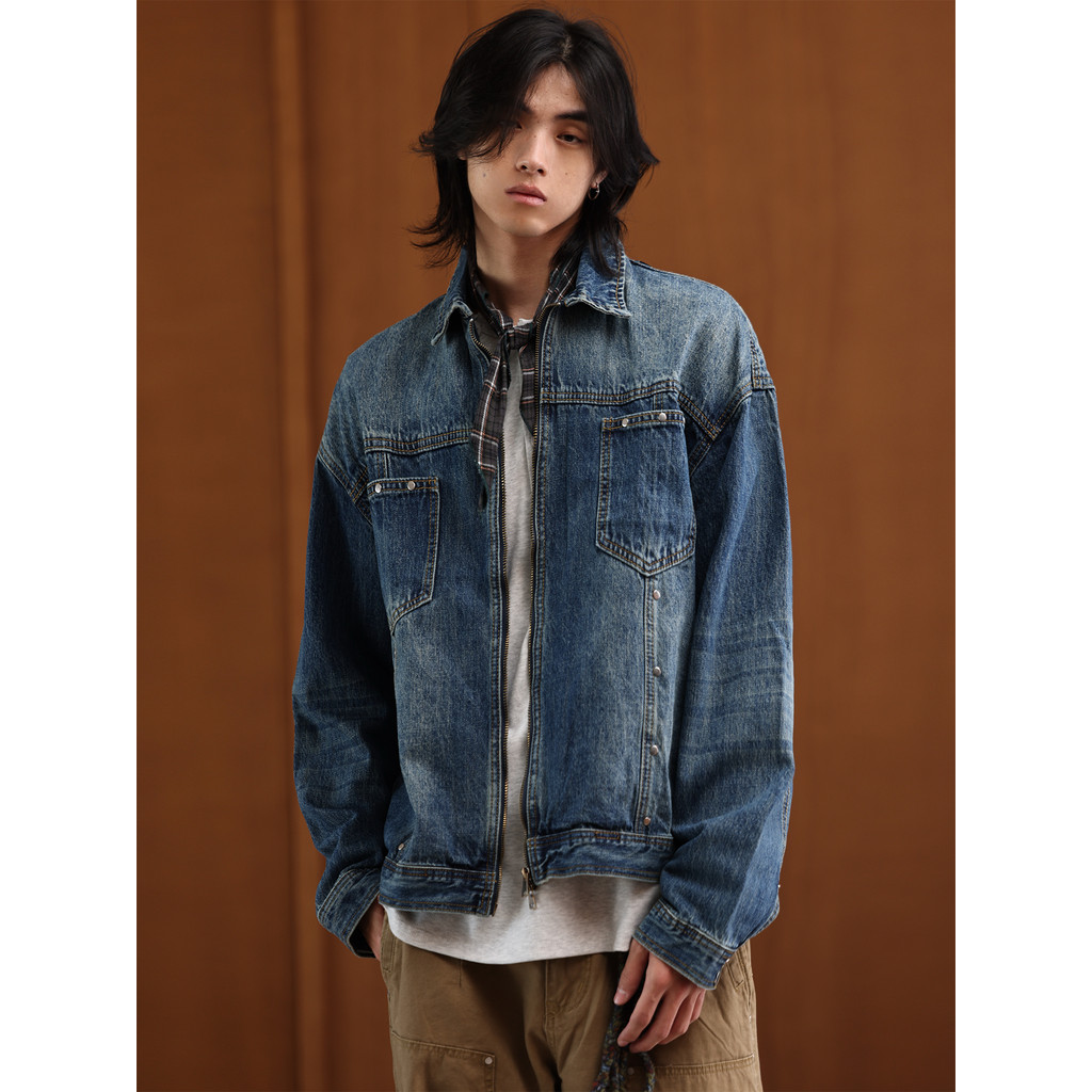 Ninguém sabe Jaqueta jeans americana retrô lavada e desgastada com corte de perfil solto jaqueta curta masculina e femin