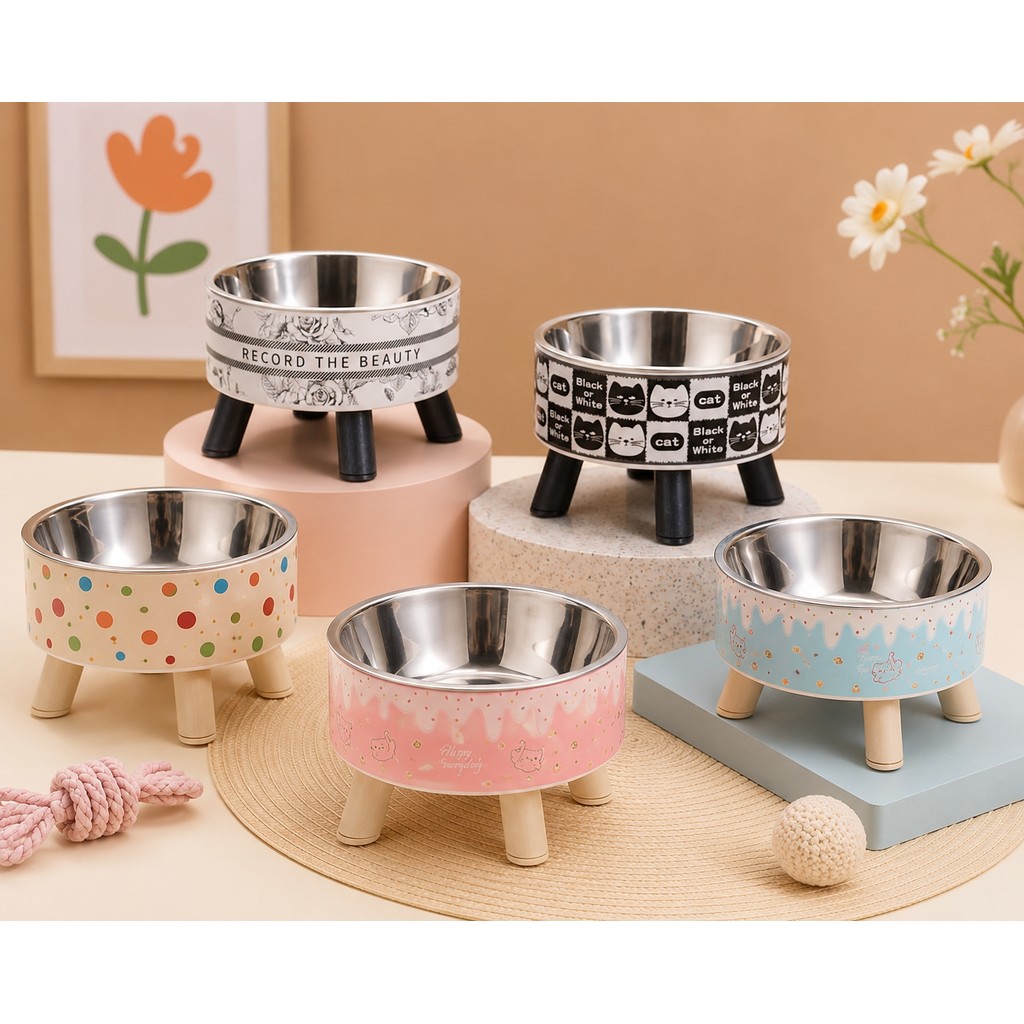 Comedouro Elevado para Cães e Gatos em Aço Inoxidável com Pés Antiderrapantes