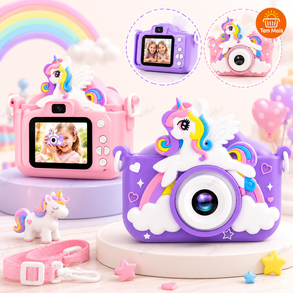 Mini Câmera HD Infantil Recarregável Acompanhada de Capa, Ideal para Tirar Fotos e Gravar Vídeos e Filmes
