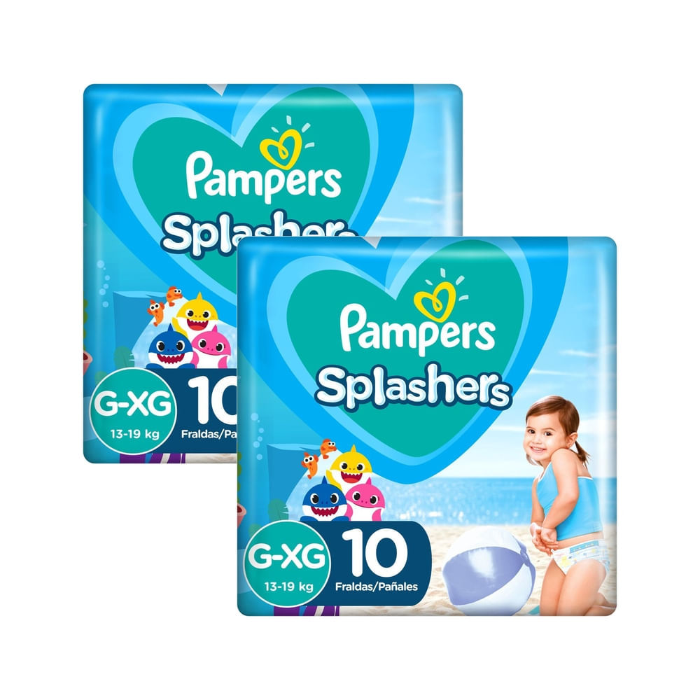 Kit 2 Fralda Pampers Splashers para Nadar Baby Shark XG com 10 Unidades Descartáveis