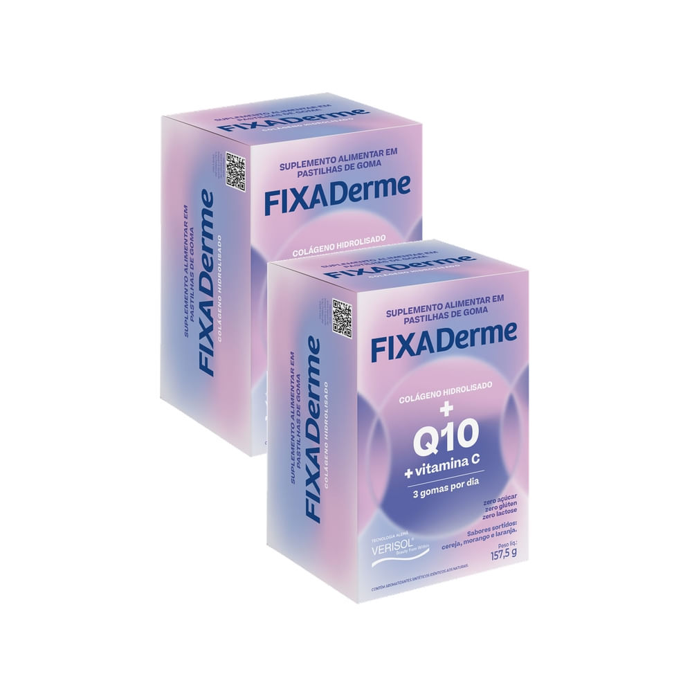 Kit 2 Colágeno Hidrolisado FixaDerme Q10 + Vitamina C Verisol Gomas Mastigáveis 157,5g