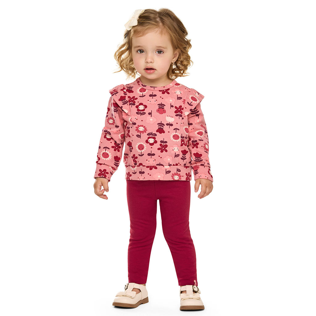 Conjunto Bebê Menina Floral Babados Elian Rosa