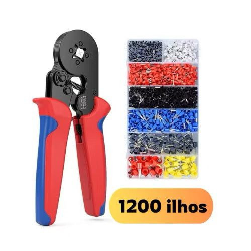Alicate Crimpar + 1200 Terminais Ilhos + Descascador 0,25 Até 10mm²
