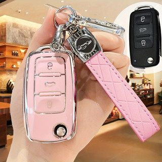 [Chave de Controle Remoto Inteligente] Para Chave de Carro Volkswagen, Porta-Chaves em PU, Compatível com Spring Lavida 