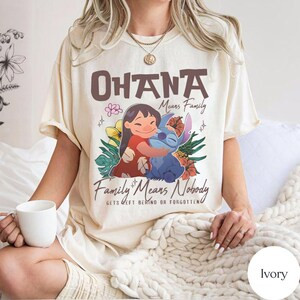 Camiseta Feminina Estampa Infantil Ohana Familia Materno Filho Confortável Fofa Linda Moda Feminina Casual