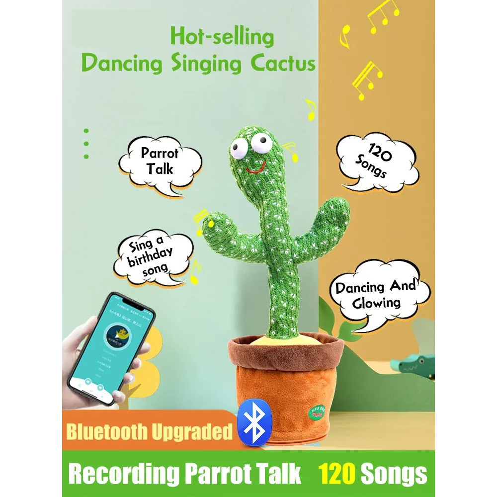 【Brinquedo Educativo】Cactus Dançante com Luz e Música/Pelúcia Eletrônica para Crianças/Decoração e Presente Criativo