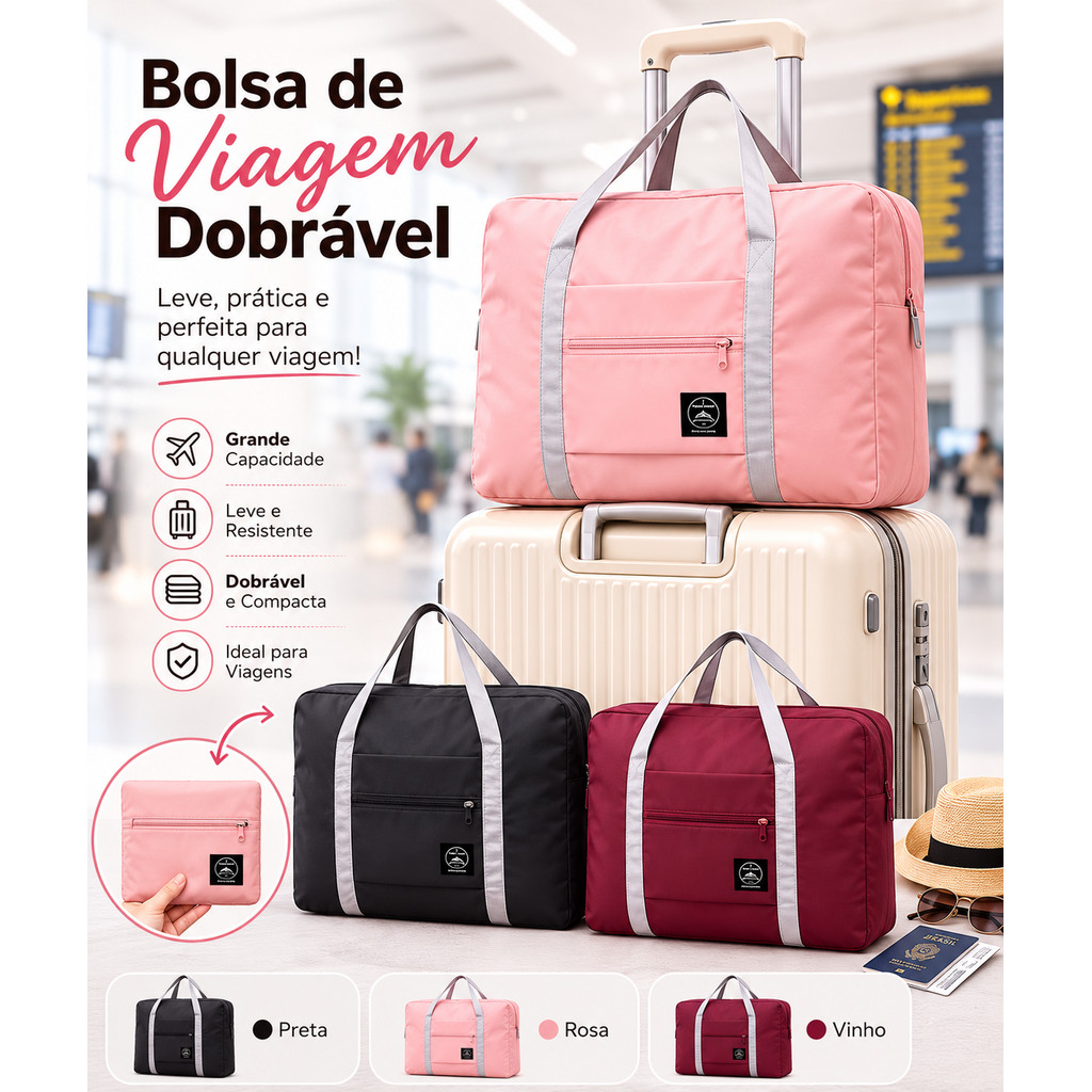 Mala de viagem dobrável portatíl e impermeável com grande capacidade