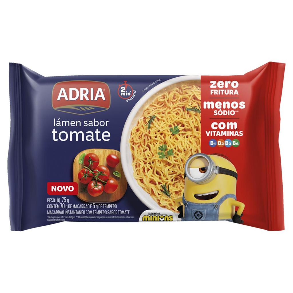Macarrão Instantâneo Adria Tomate Minions Não Frito 75g