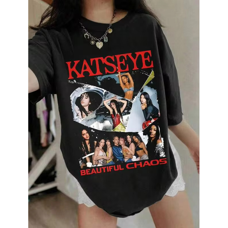 Camiseta Masculina Feminina Oversized Estampa Katseye Beautiful Chaos Grupo Feminino Estampada Camiseta Streetwear