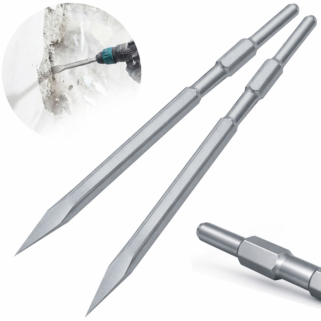 Kit 2 Ponteiros Encaixe Sextavado 17mm Longo 400mm Para Martelos, 0810 Nk1810, Sa9424 Wesco, Thaf e Arita