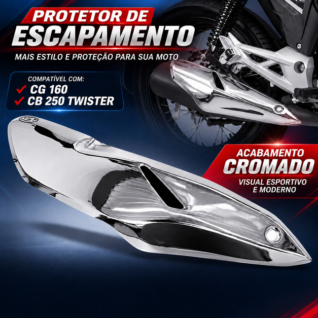 Protetor Escapamento Cromado CB 250 Twister 2016 a 2024 Titan Fan Start 160 Honda Moto Latinha