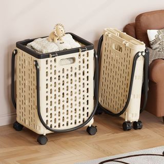 Cesto de roupas sujas doméstico, grande capacidade, dobrável, com rodas, luz, luxo, alto valor, cesta de lavanderia Di