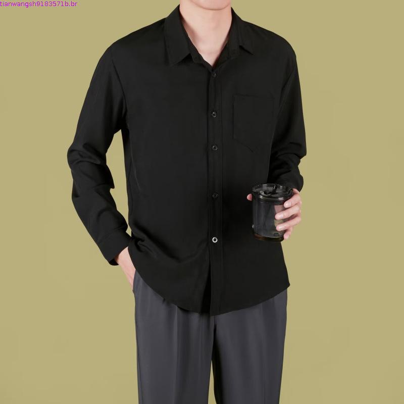 Csa de manga comprida masculina outono inverno versão coreana na moda csa de cor sólida masculina m-fit tamanho