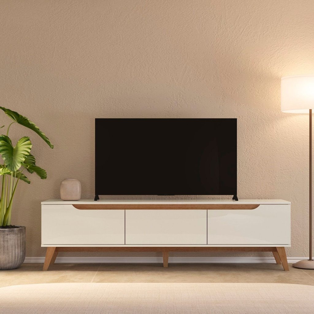 Rack para TV até 75 Polegadas MDF 180cm 2 Portas 1 Gaveta Liverpool Yescasa Off White/Cinamomo