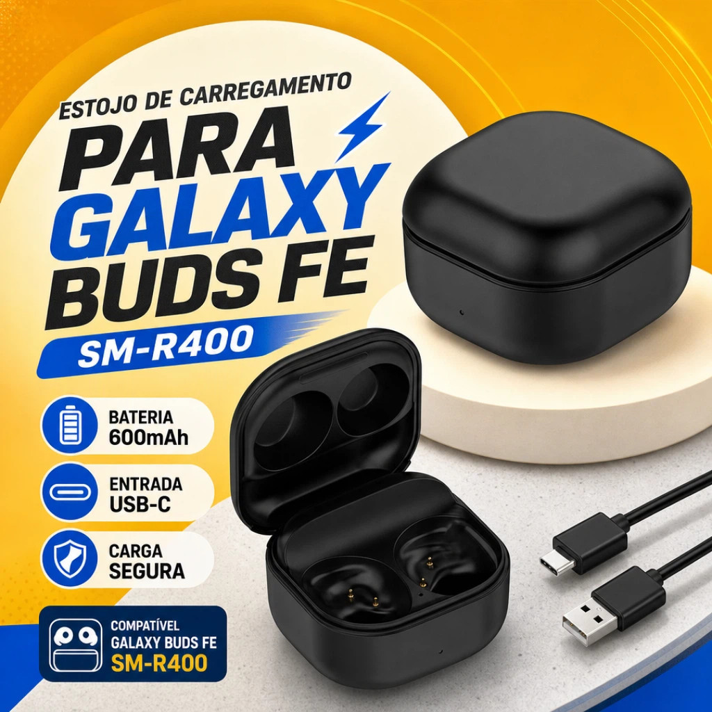 Estojo De Carregamento Para Samsung Galaxy Buds FE SM-R400 USB-C Bateria 600mAh
