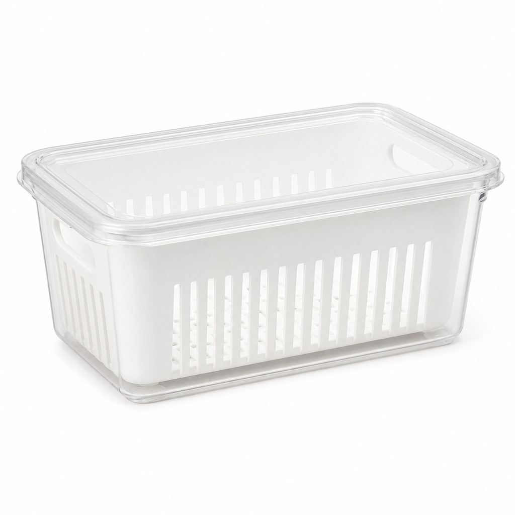 Recipiente Organizador Geladeira Cesto Escorredor Frutas Verduras Tampa Transparente 22cm
