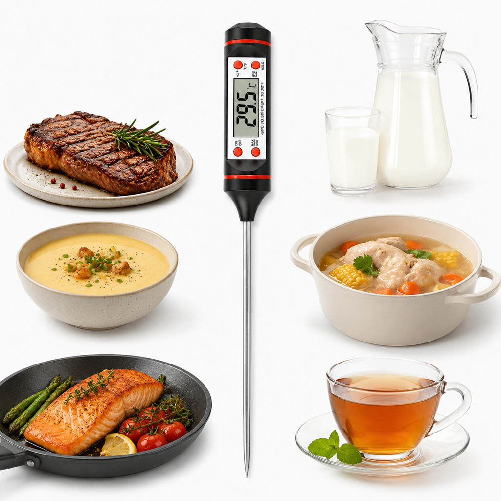 Termômetro Culinário Digital Tipo Espeto Para Cozinha Churrasco Carne Leite Óleo Com Leitura Rápida