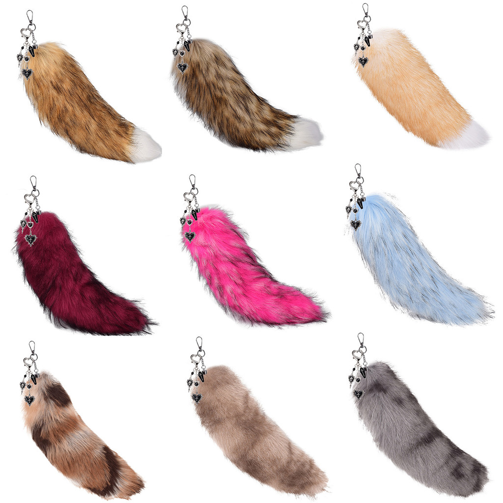 Imitação de raposa cauda pingente de pelúcia gótico amor cruz acessórios Foxtail chaveiro bagagem decoração pronto estoq