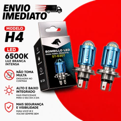 Par 2 Lâmpadas Farol Xenon Projetor Led H4 Super Branca 6500k Chip Moto Carro Plug And Play