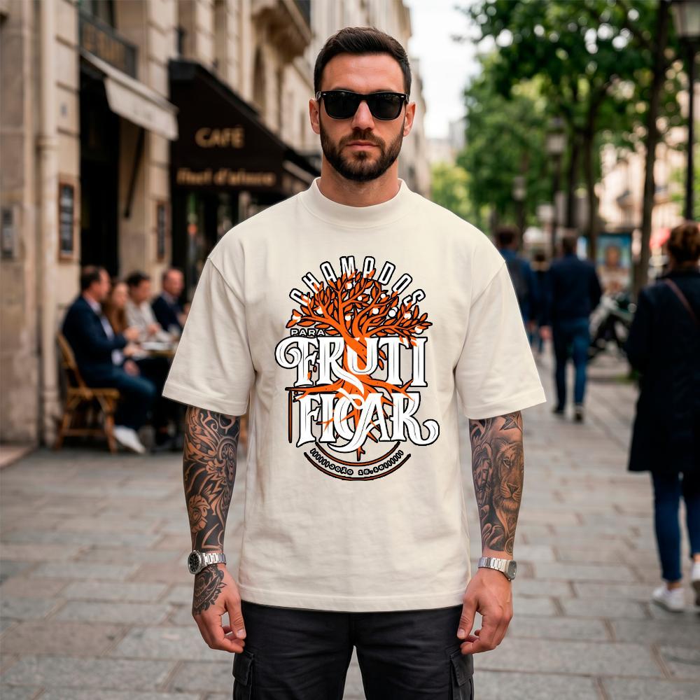 Camiseta Oversized Suedine Masculina Estampada Frase Frutificar Streetwear Novidade