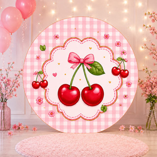 Capa Painel Redondo 1,50m Tema Cerejinhas Rosa Delicado