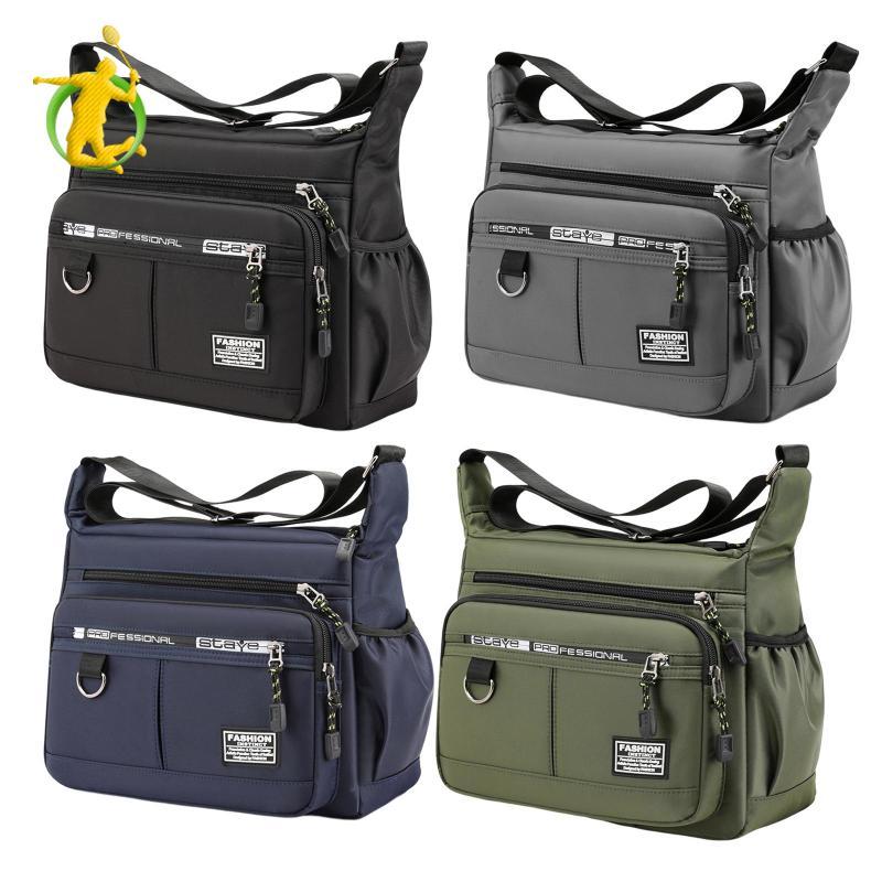 [Asiyy] Bolsa De Ombro Masculina Crossbody Com Fecho De Zíper Tecido Oxford Impermeável Leve Multi Bolso Adequado Para C