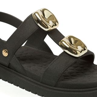 Sandália Feminina Papete Flatform Detalhes Metalizados em ABS Dourado Leve e Confortável Promoção