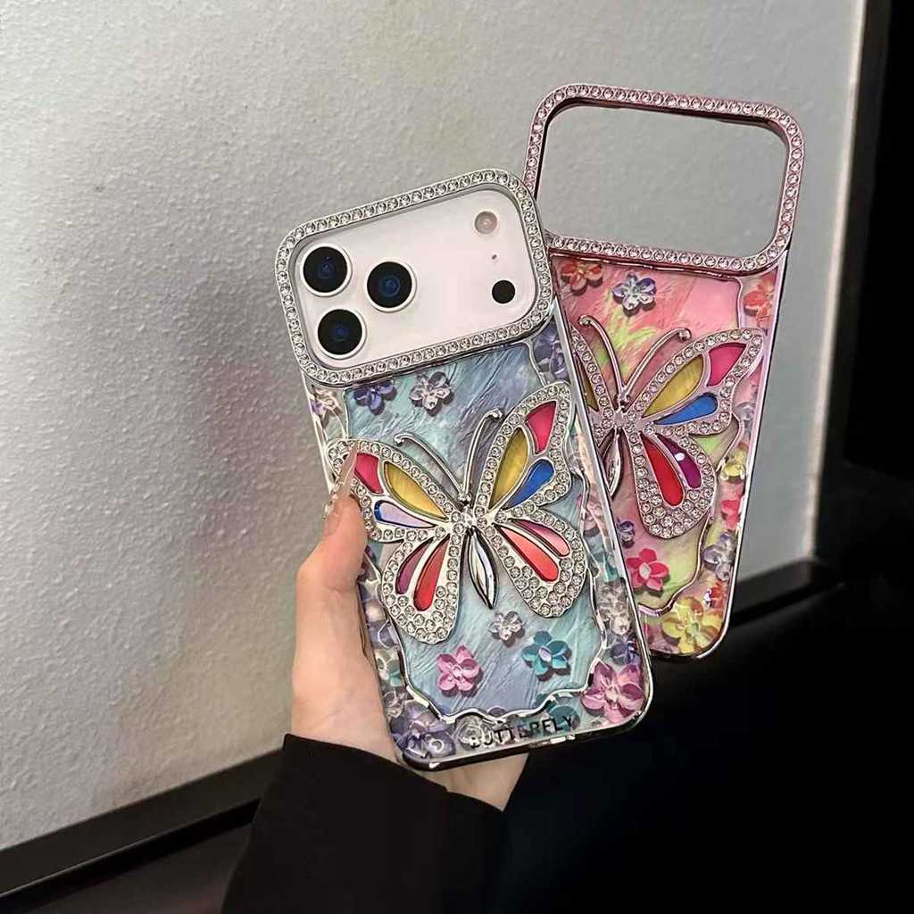 Chapeamento TPU Diamante 3D Borboleta Capa Para Samsung Galaxy A05S A06 A07 A16 A17 A26 A36 A55 A56 S22 S23 S24 S25 S26 