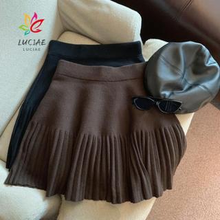 LUCIAE Mini Saias Plissadas , Corte Linha Plissado , Design Coreano , Doces De Malha Elástica