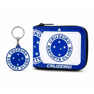 Kit Carteira + Chaveiro Borracha Cruzeiro Masculino Zíper Presente Torcedor Times