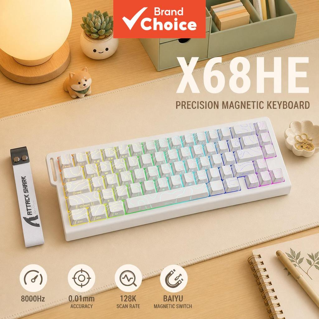 Teclado Magnético Para Jogos ATTACK SHARK X68HE , Com Fio , 0.01 Mm RT , RGB