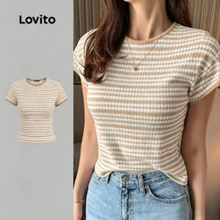 Lovito Camiseta Casual de Cor Versátil para Primavera/verão Na Cor caqui LK7ED722